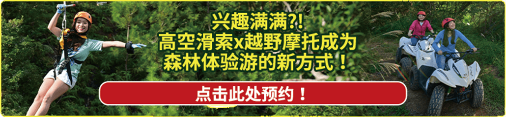 兴趣满满?!高空滑索x越野摩托成为森林体验游的新方式！ 点击此处预约！